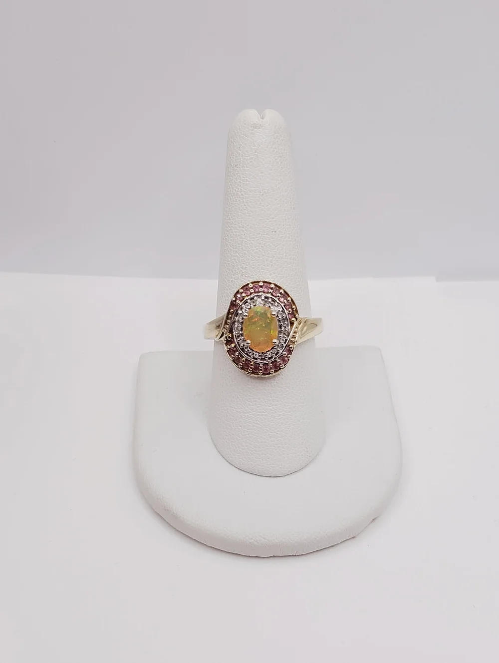 Opal Halo Ring In Yellow Gold - 925 Sterling Silver